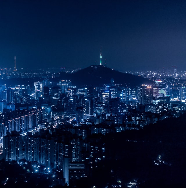 Wide shot of Seoul at night